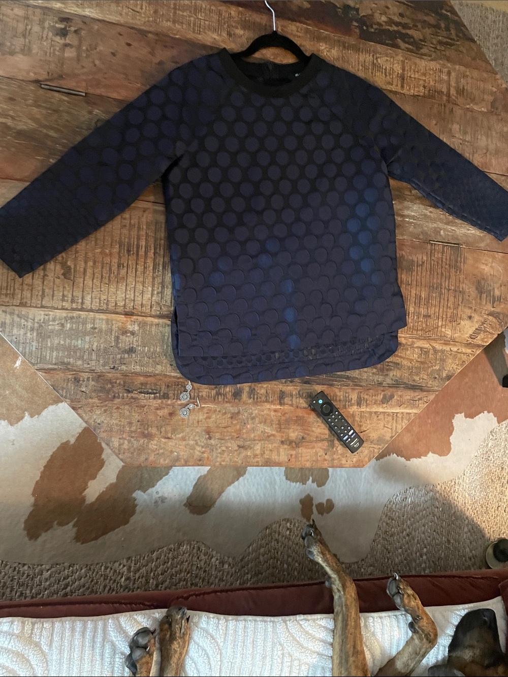 Madewell Navy Blue Textured Dot blouse.